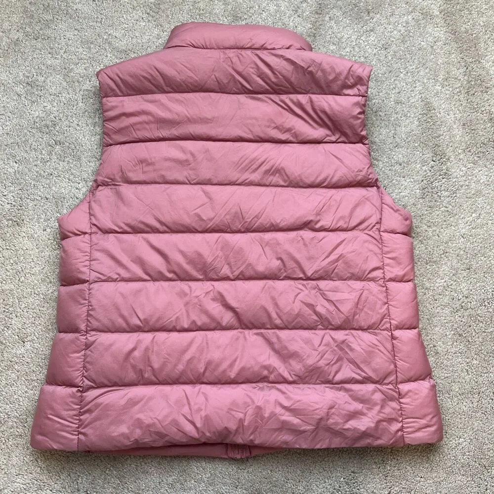 Uniqlo Down Puffer Vest Womens Medium Pink Ultra Light Zip Packable Bag Layer